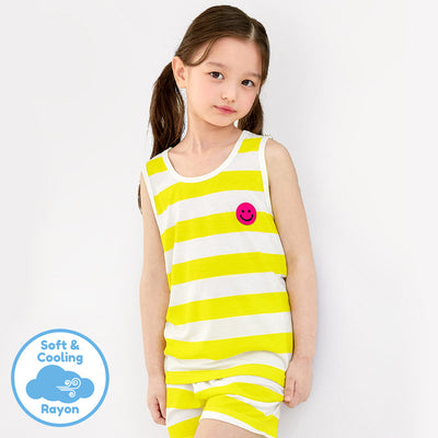 Cool Yellow Striped Smiley Sleeveless Set 2405U10