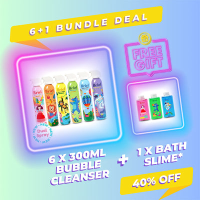 (Bundle of 6 + 1 Free) 3D Moulding Bubble Foam Cleanser 300ml (New Dual Spray) + Free Bath Slime 480ml